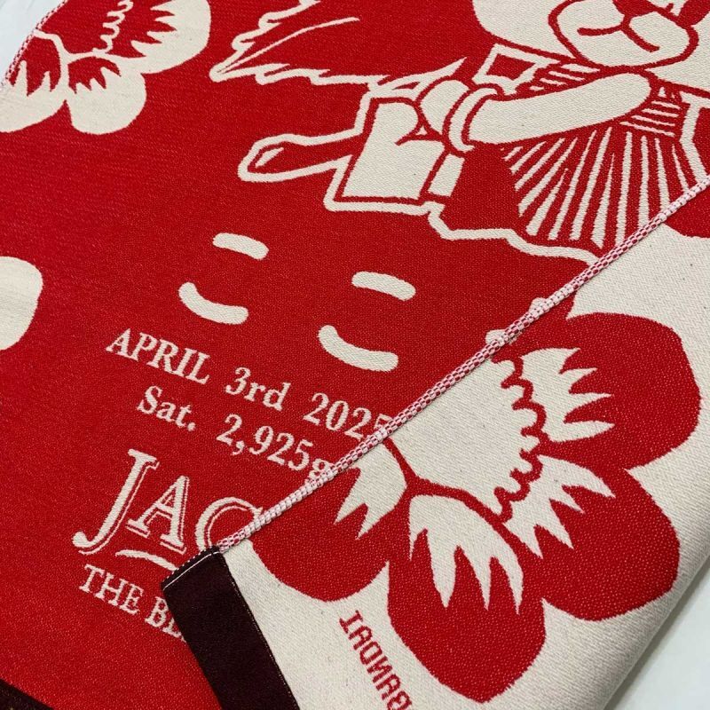 名前入り今治製コットンブランケット おくるみサイズ  （FLOWERS:フラワーズ･ブライトレッド)