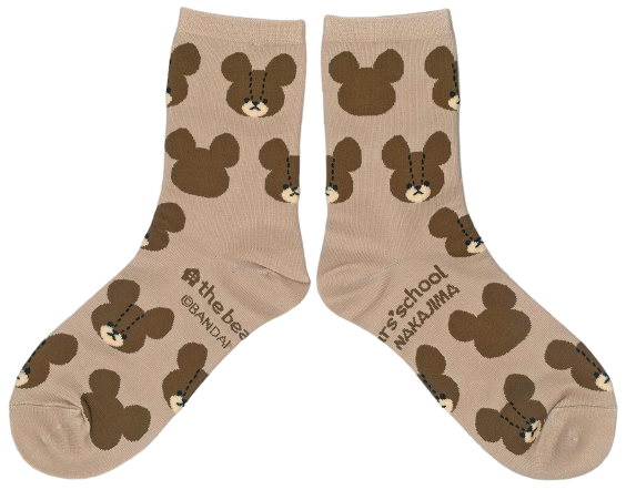 ソックスくまのがっこう 丈長 総柄（ホワイト・ネイビー・ベージュ）