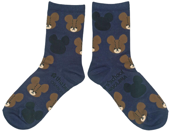 ソックスくまのがっこう 丈長 総柄（ホワイト・ネイビー・ベージュ）